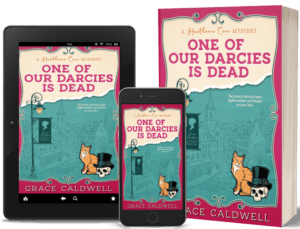Always Reiding features the front cover of the kindle, ebook and paperback copie of One of our Darcies is Dead by Grace Caldwell.
