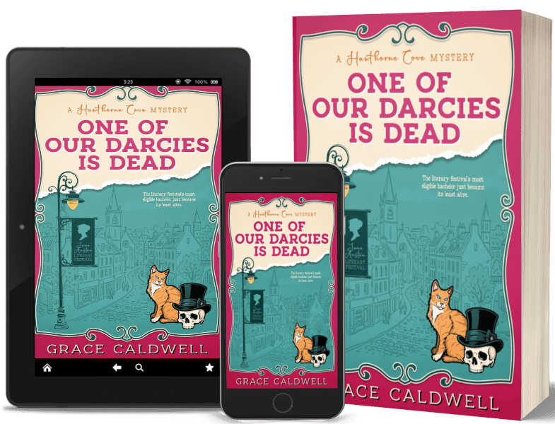Always Reiding features the front cover of the kindle, ebook and paperback copie of One of our Darcies is Dead by Grace Caldwell.